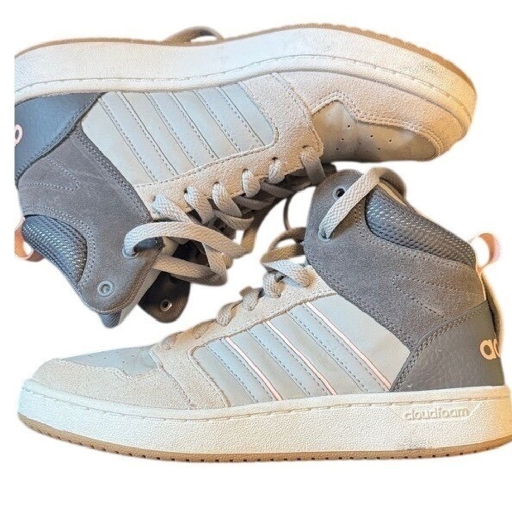 Adidas Neo Cloudfoam Super Hoops Mid Grey Pink Womens Sneakers BC0010 Size‎ 8